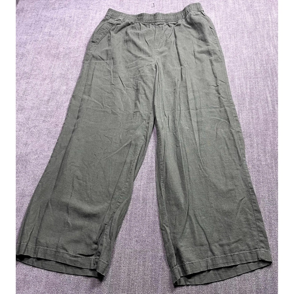 Old Navy Womens Medium Olive Green Linen Blend Drawstring Ankle Wide Leg Pants